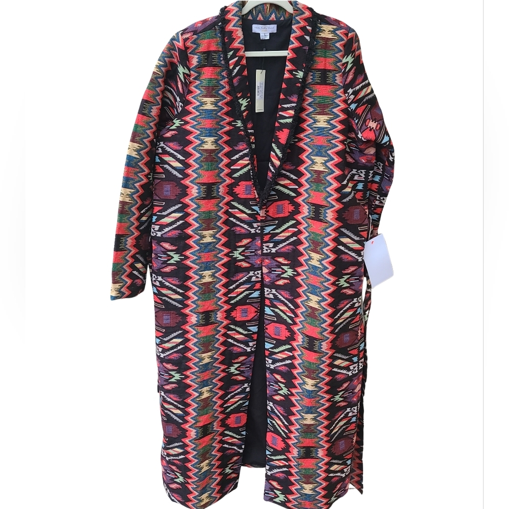 NEVER FULLY DRESSED 🏷️NWT Bright Native Tribal Ikat Embroidry Blanket Coat XL - Picture 8 of 14